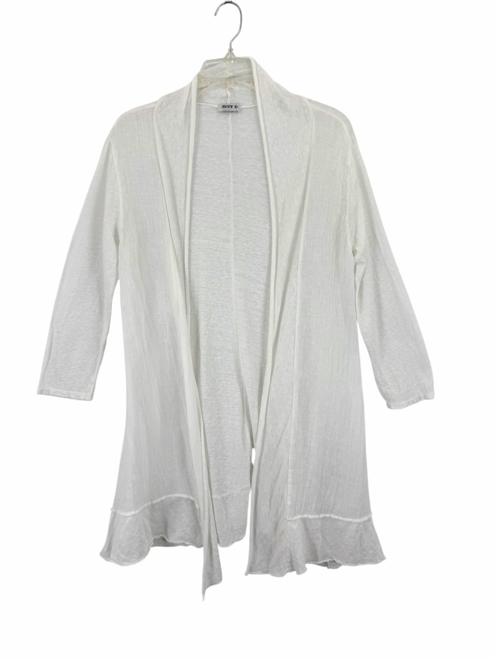 Suzy D White Open-Front Linen Lightweight Cardigan Sweater